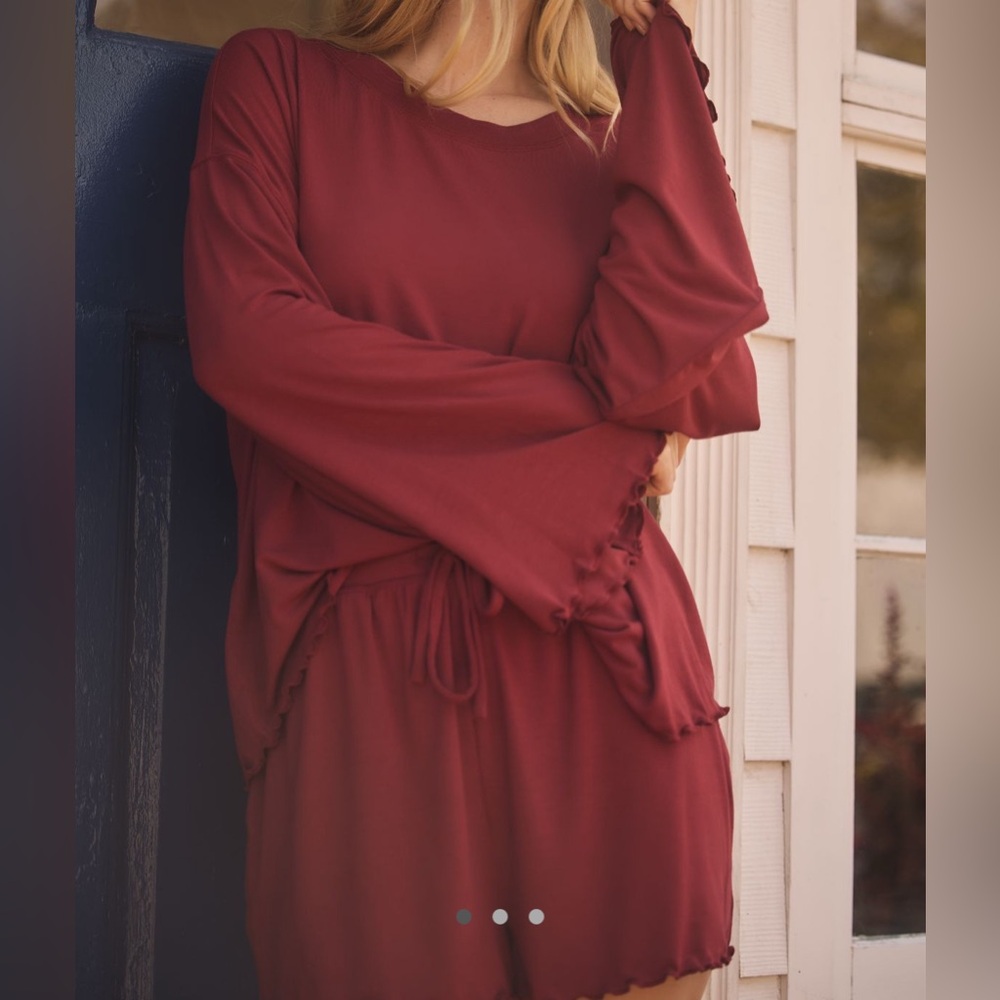 Anthropologie The Briar Piped Pajama Shorts: Waffle Edition in Wine - Size Small